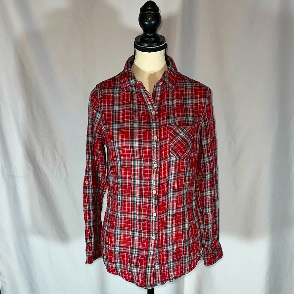 Sandra Ingrish  • Size S Button Up Shirt Pockets Plaid Red Multi Casual Collar